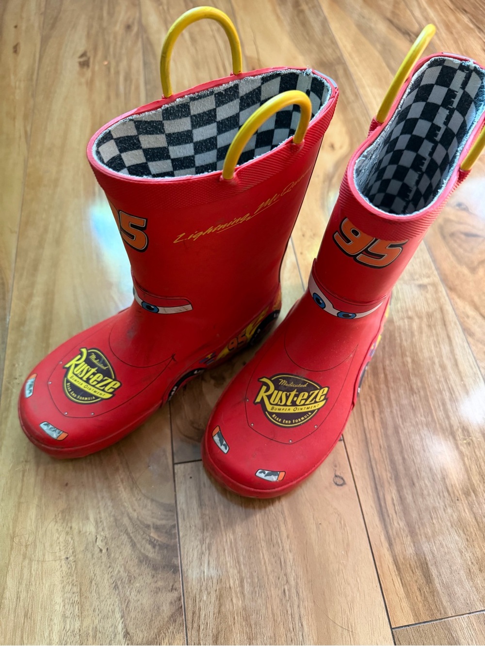 Western Chief Red Lightning 95 Kids Rain Boots with Yellow Handles